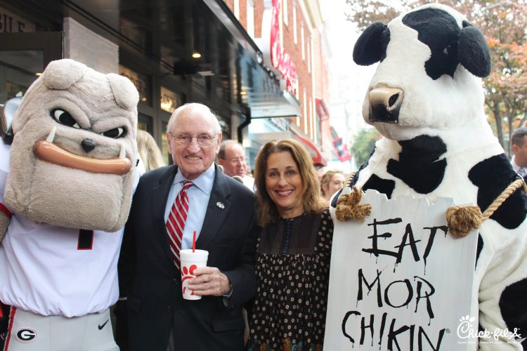 Vince Dooley with the Chick-fil-A Cow and Hairy Dawg